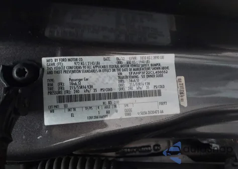 2012 Ford Focus Se from USA, damaged, VIN 1FAHP3F22CL456552